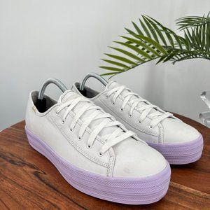 Keds Kate Spade Triple Kick Sneakers Women 11 White Purple Leather Platform Shoe